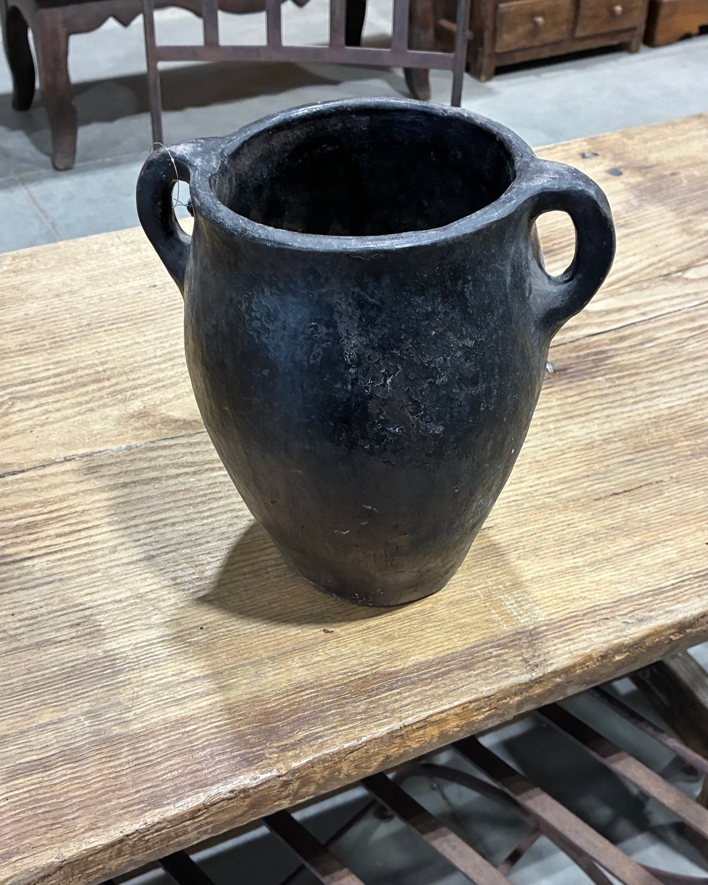 Antique Black Stoneware Pot