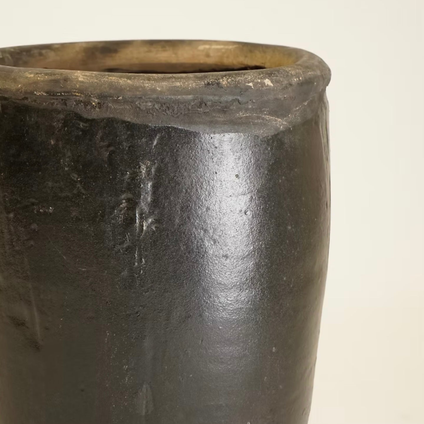 Vintage Black Glazed Floor Pot