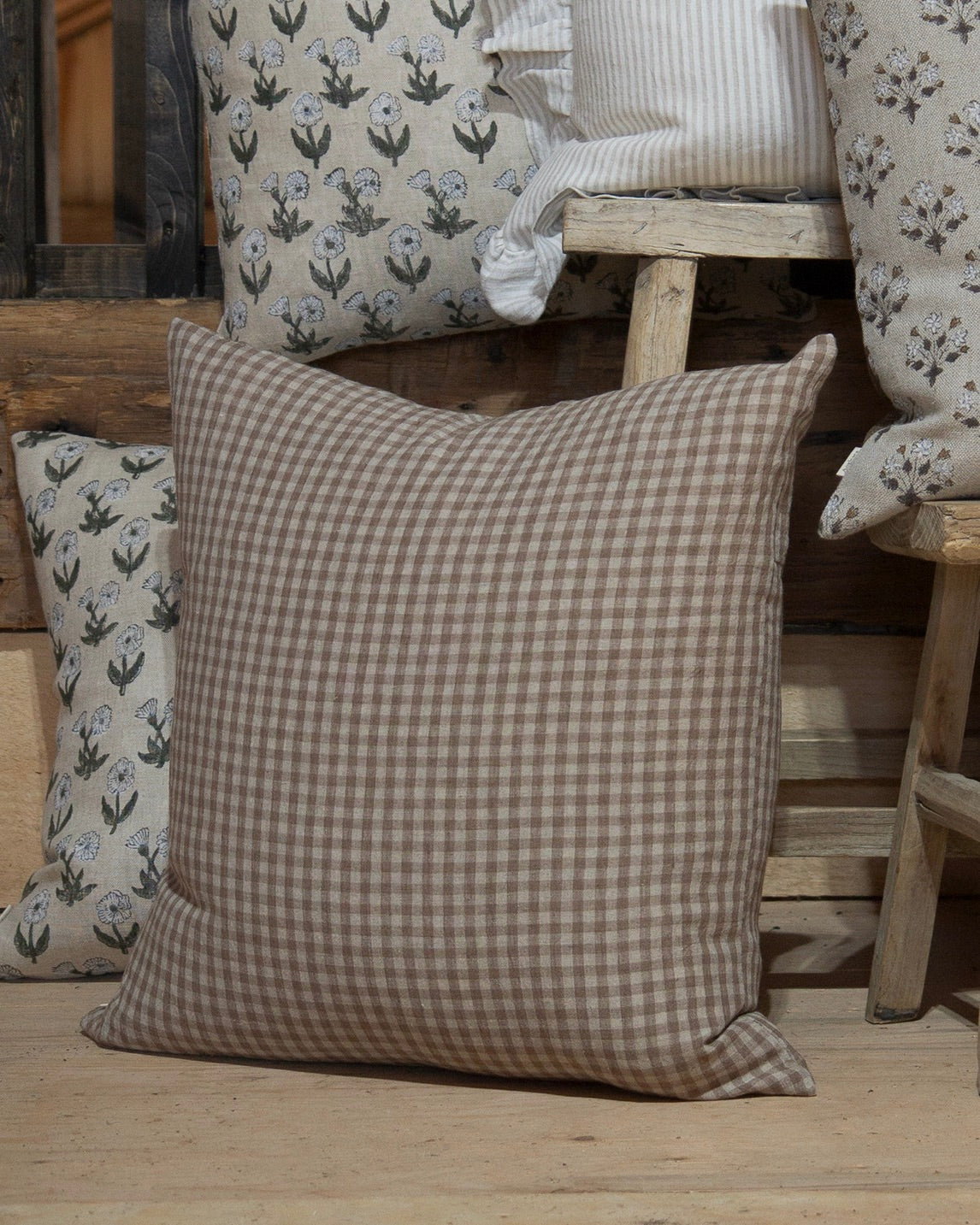 Walnut Linen Gingham Pillow