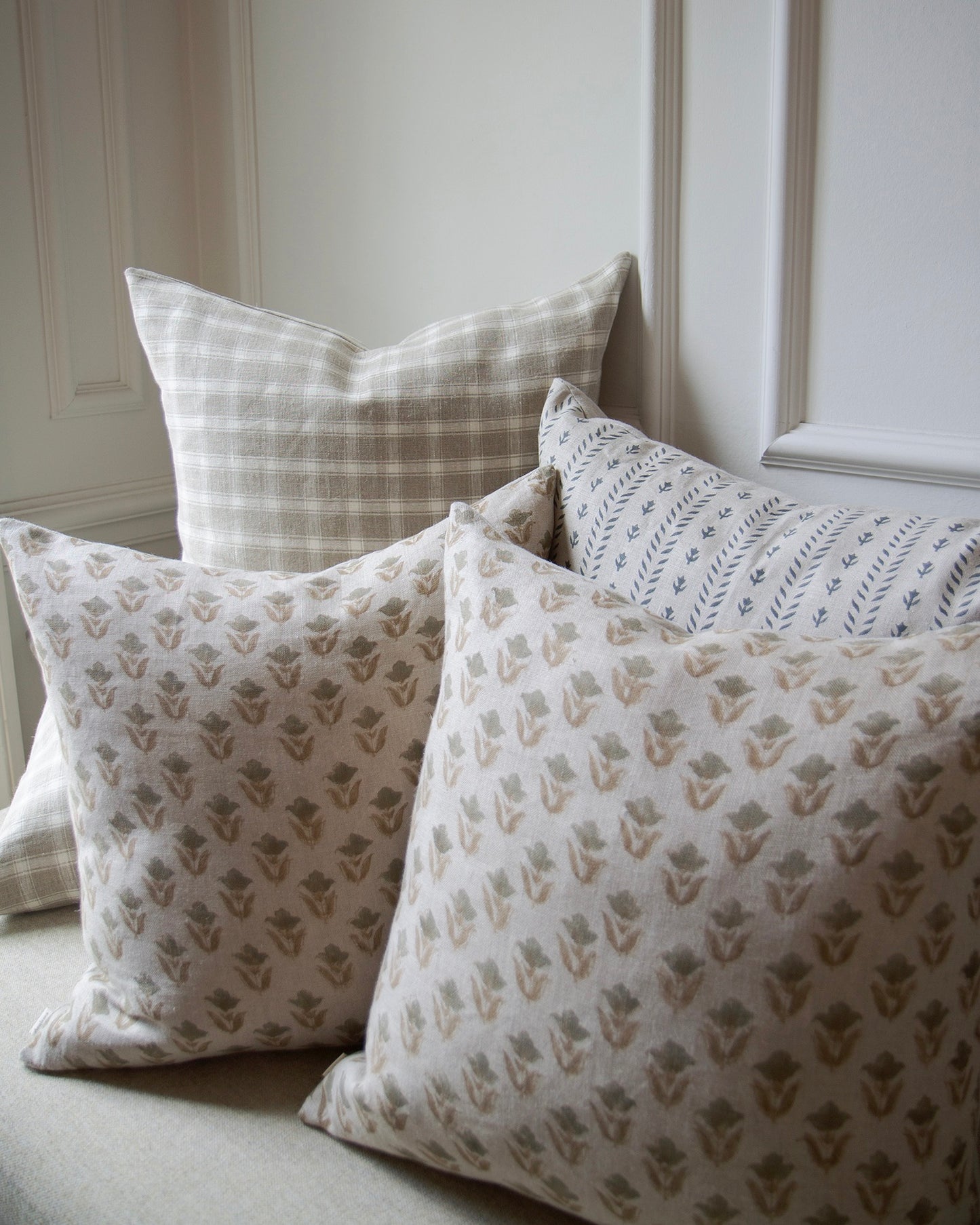 Tulip Block Print Linen Pillow