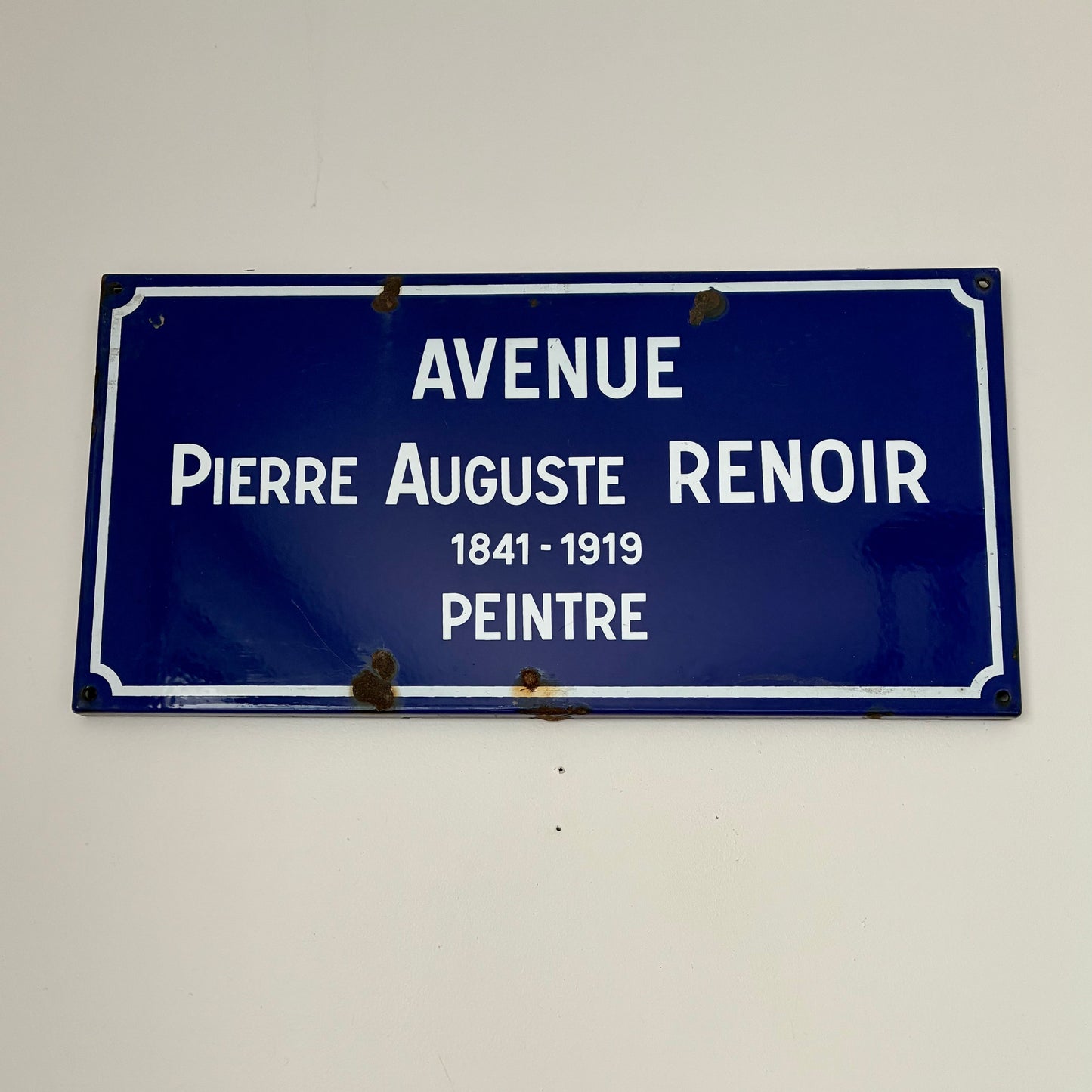 Authentic French Enamel Street Sign Avenue Pierre Auguste Renoir