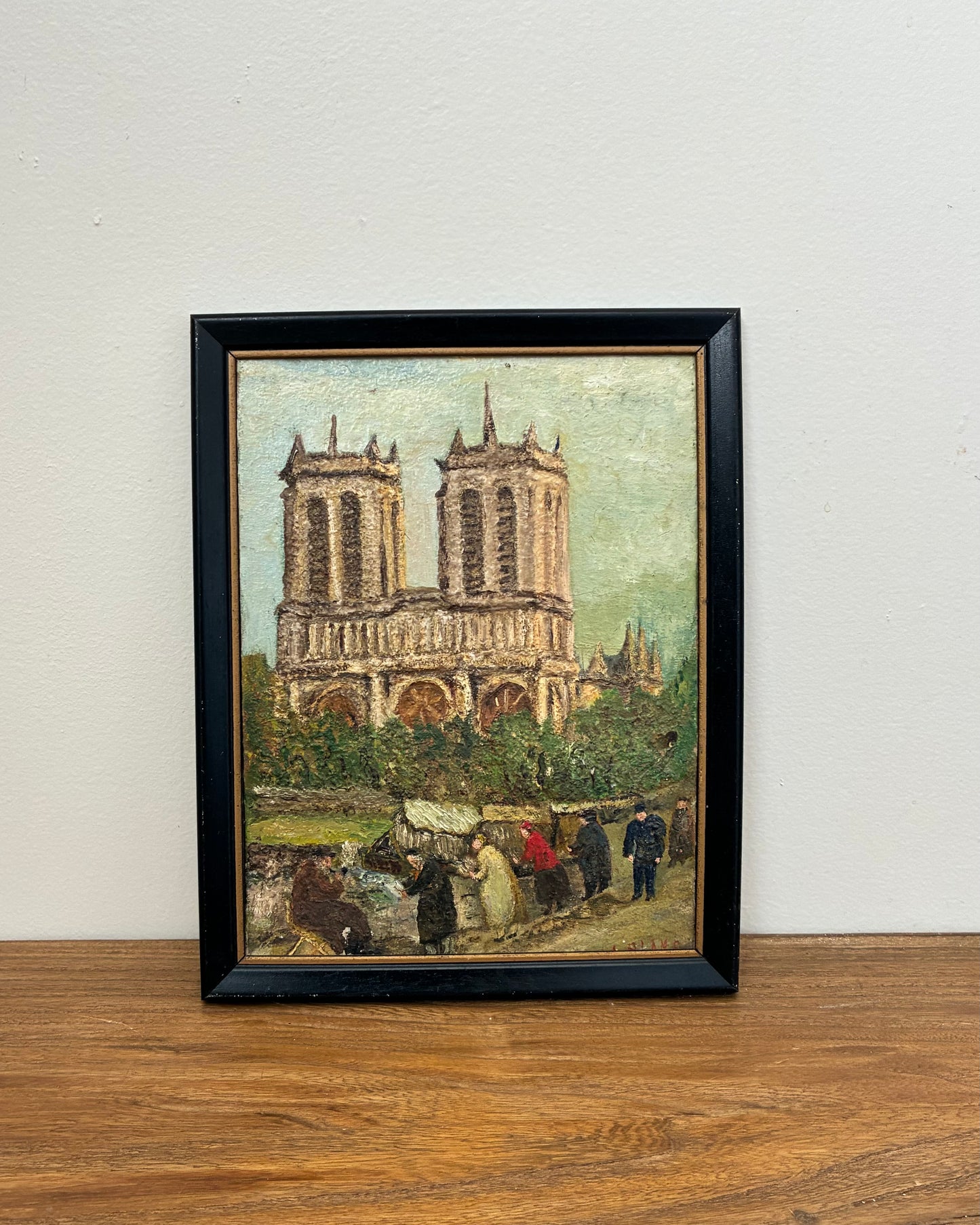 Petit Vintage French Painting ‘Les Bouquinistes’
