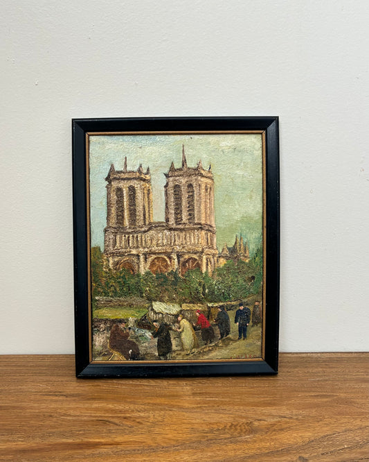 Petit Vintage French Painting ‘Les Bouquinistes’