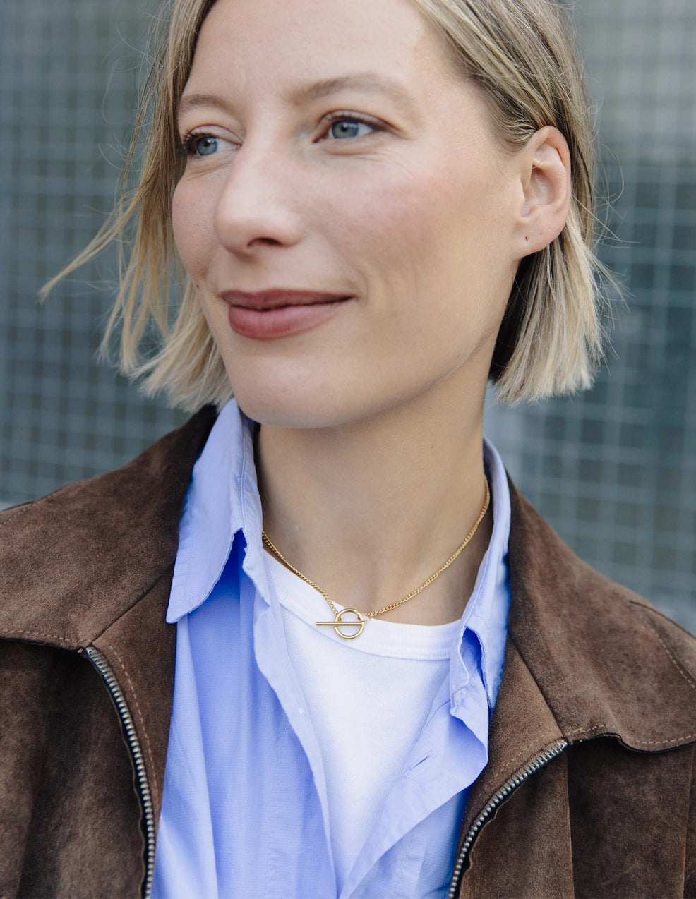 Gold Herringbone Toggle Chain Necklace