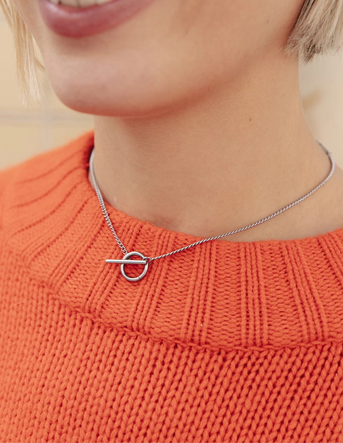 Silver Herringbone Toggle Chain Necklace