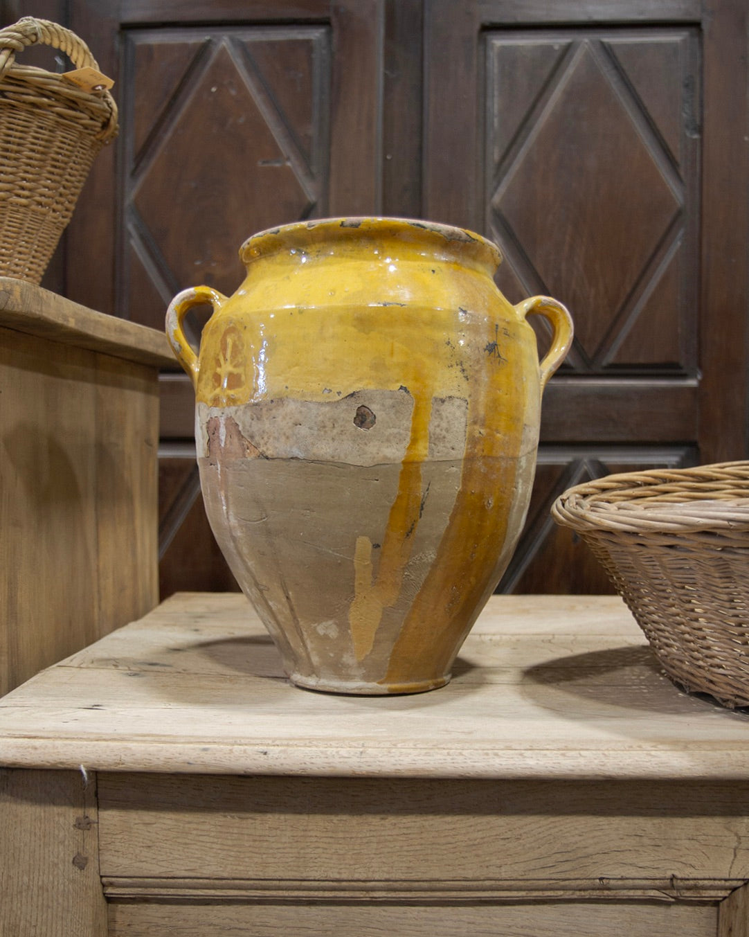 Antique French Confit Pot with Yellow Glaze