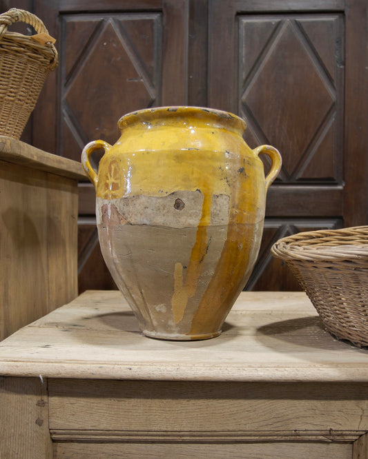Antique French Confit Pot with Yellow Glaze