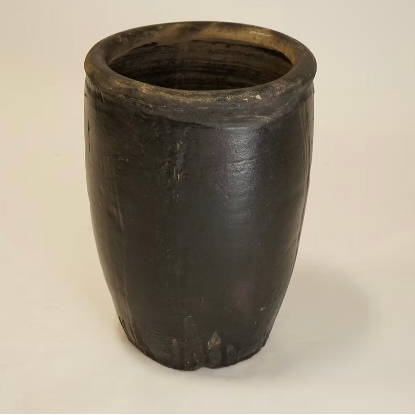 Vintage Black Glazed Floor Pot