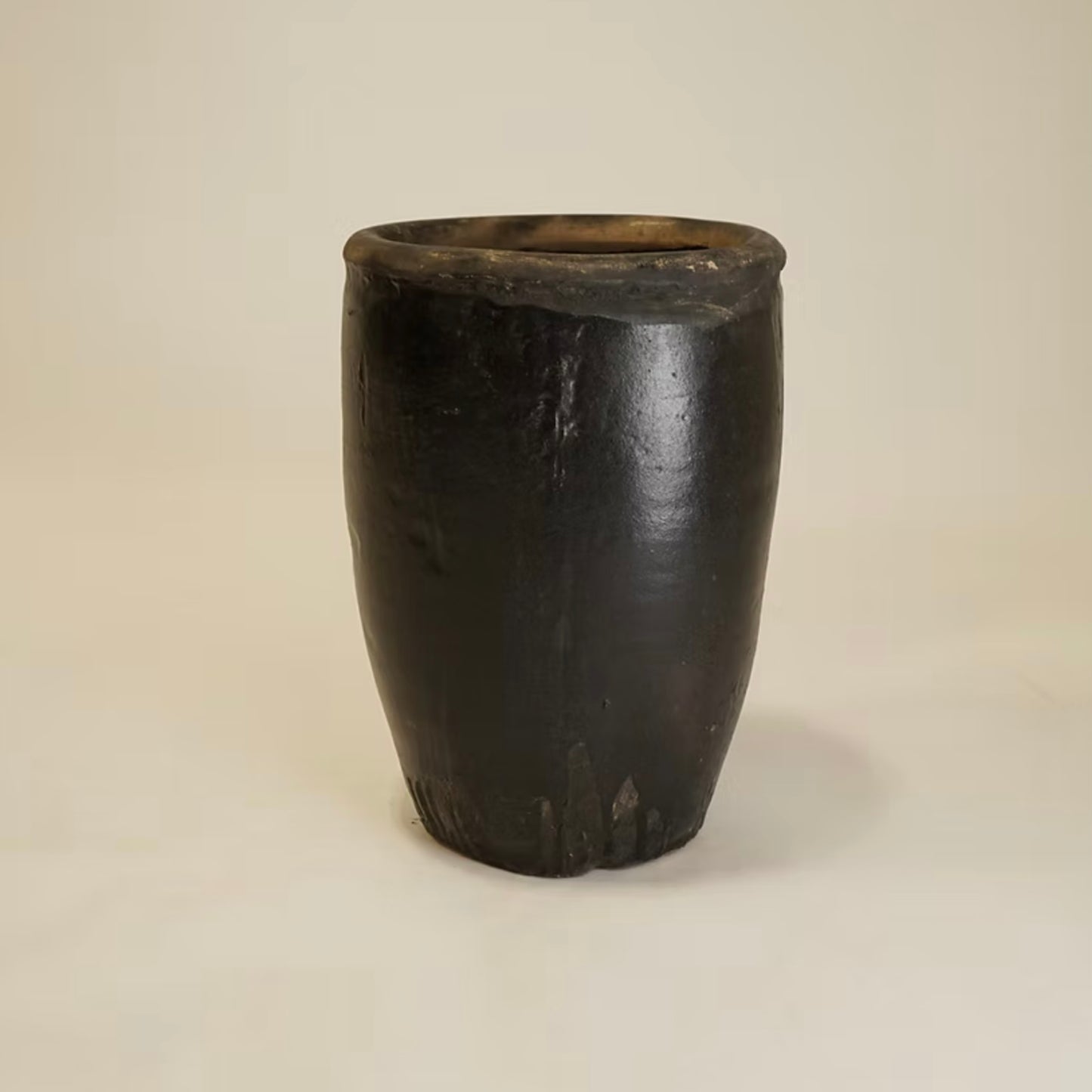 Vintage Black Glazed Floor Pot