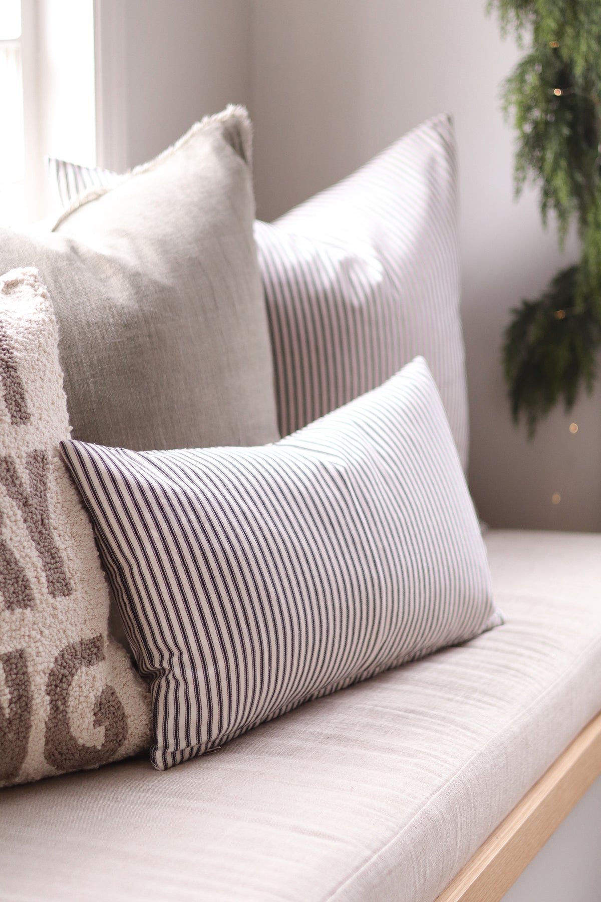 Black Ticking Lumbar Pillow