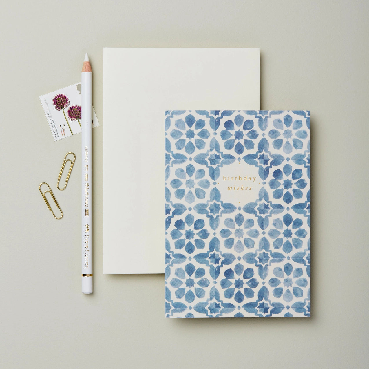 Greeting Card - Blue Tile Birthday Wishes