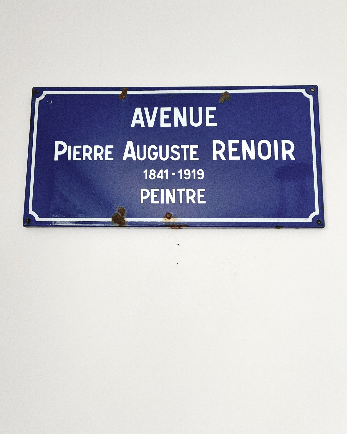 Authentic French Enamel Street Sign Avenue Pierre Auguste Renoir