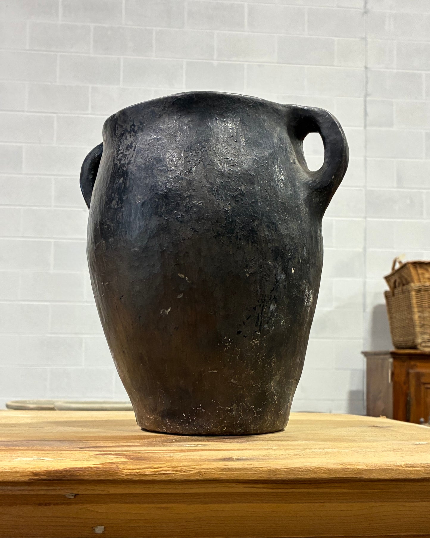 Antique Black Stoneware Pot