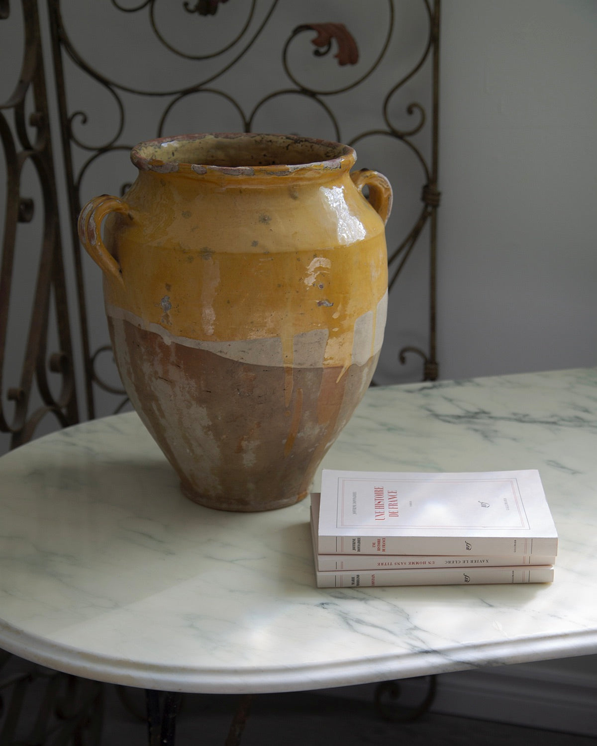 Antique French Confit Pot with Yellow Glaze