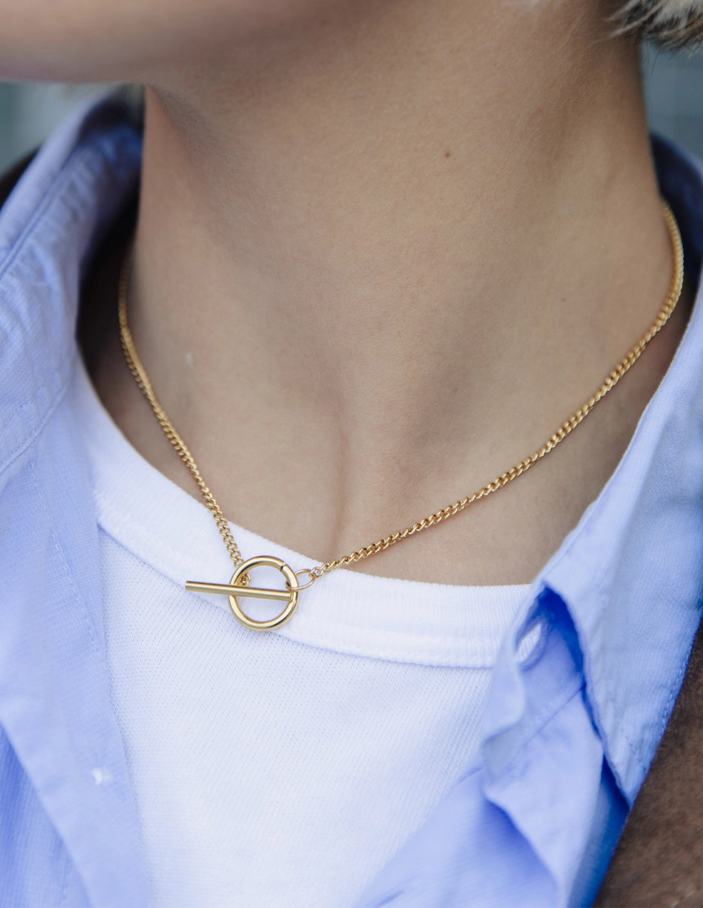 Gold Herringbone Toggle Chain Necklace