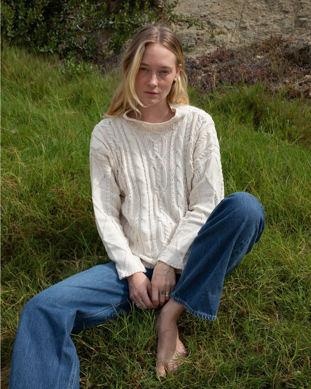 Cream Cable Knit Sweater 100% Cotton
