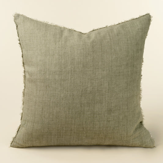 24” Stone Washed Belgian Linen Pillow - Light Sage