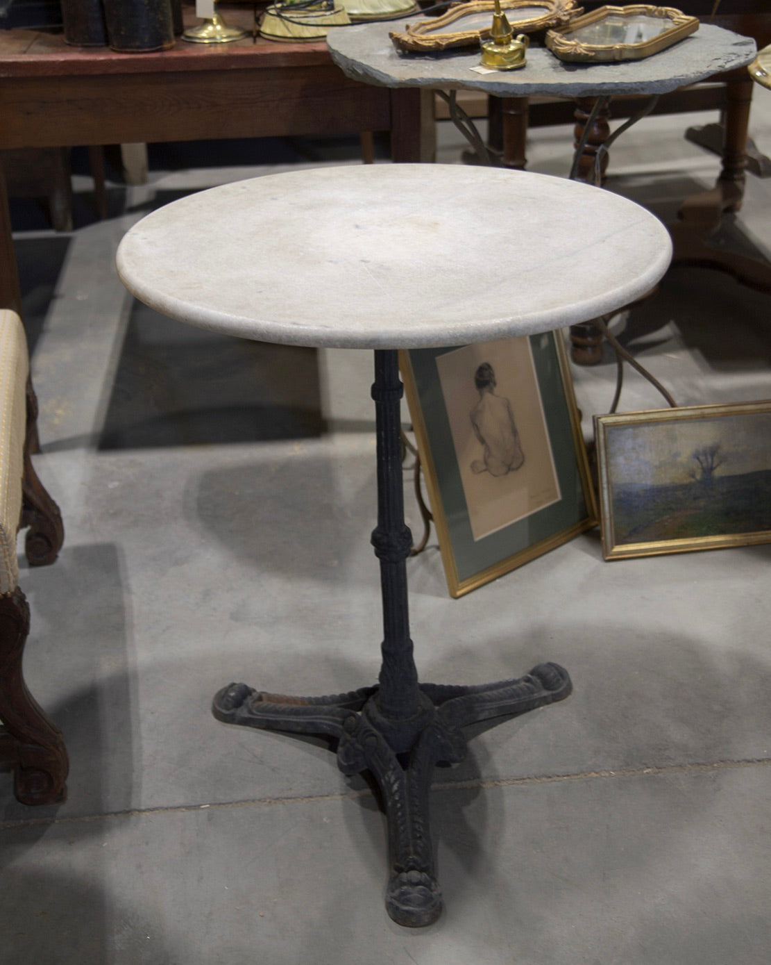 Authentic Antique French Marble Bistro Table