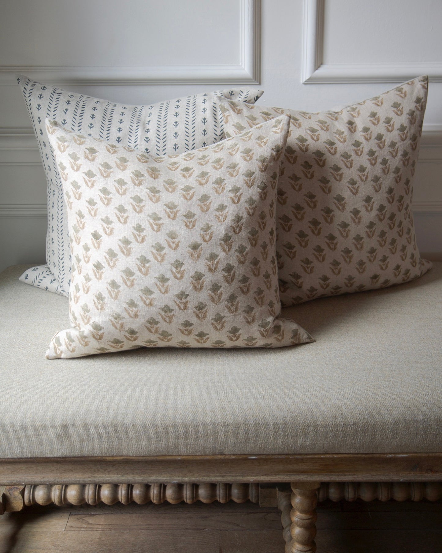 Tulip Block Print Linen Pillow