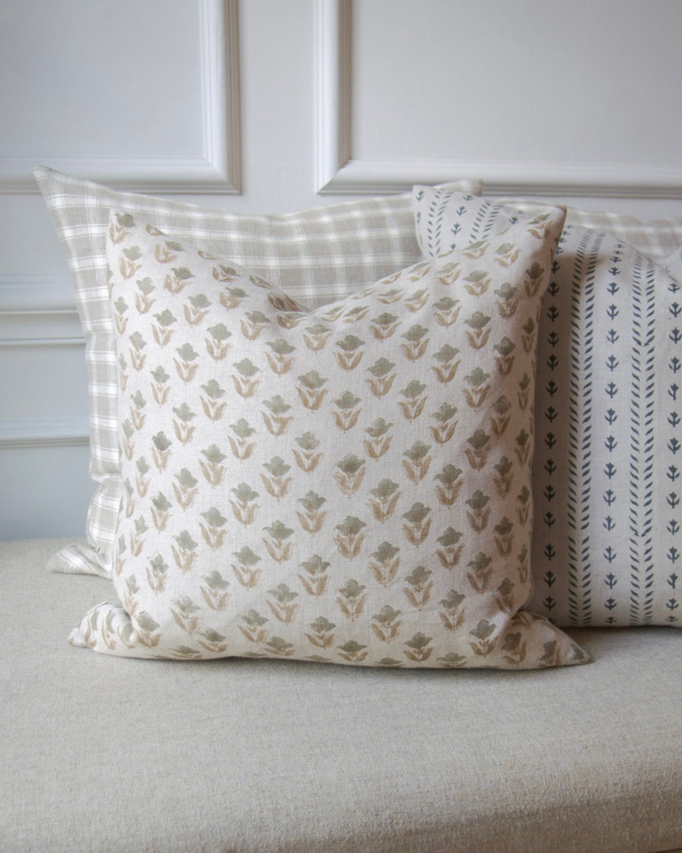 Tulip Block Print Linen Pillow