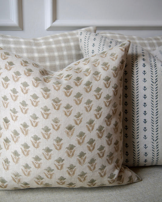 Tulip Block Print Linen Pillow