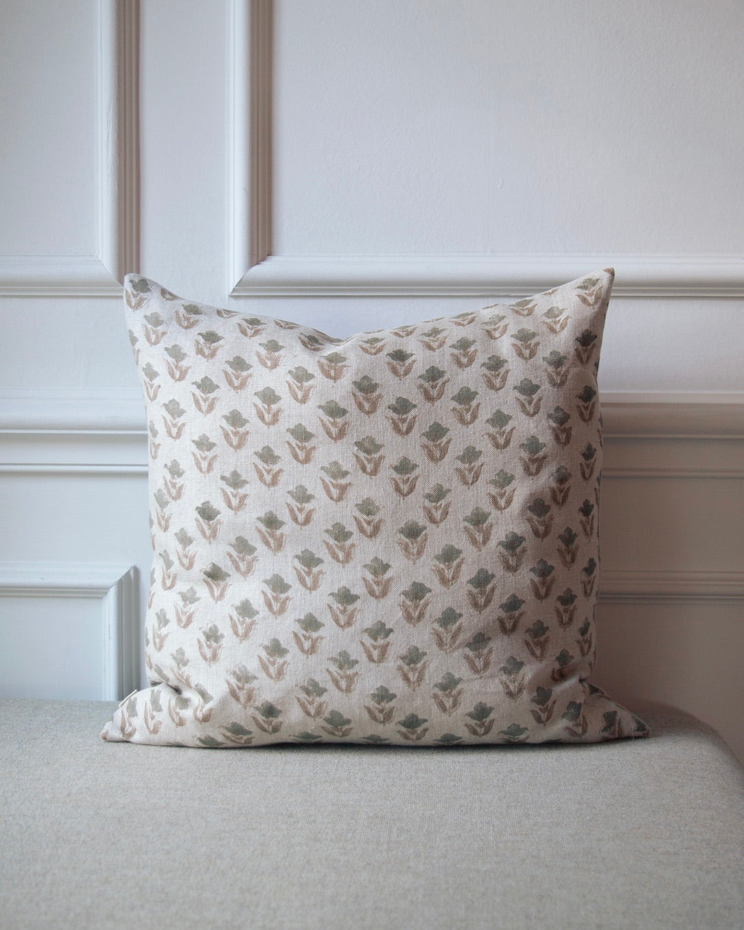 Tulip Block Print Linen Pillow