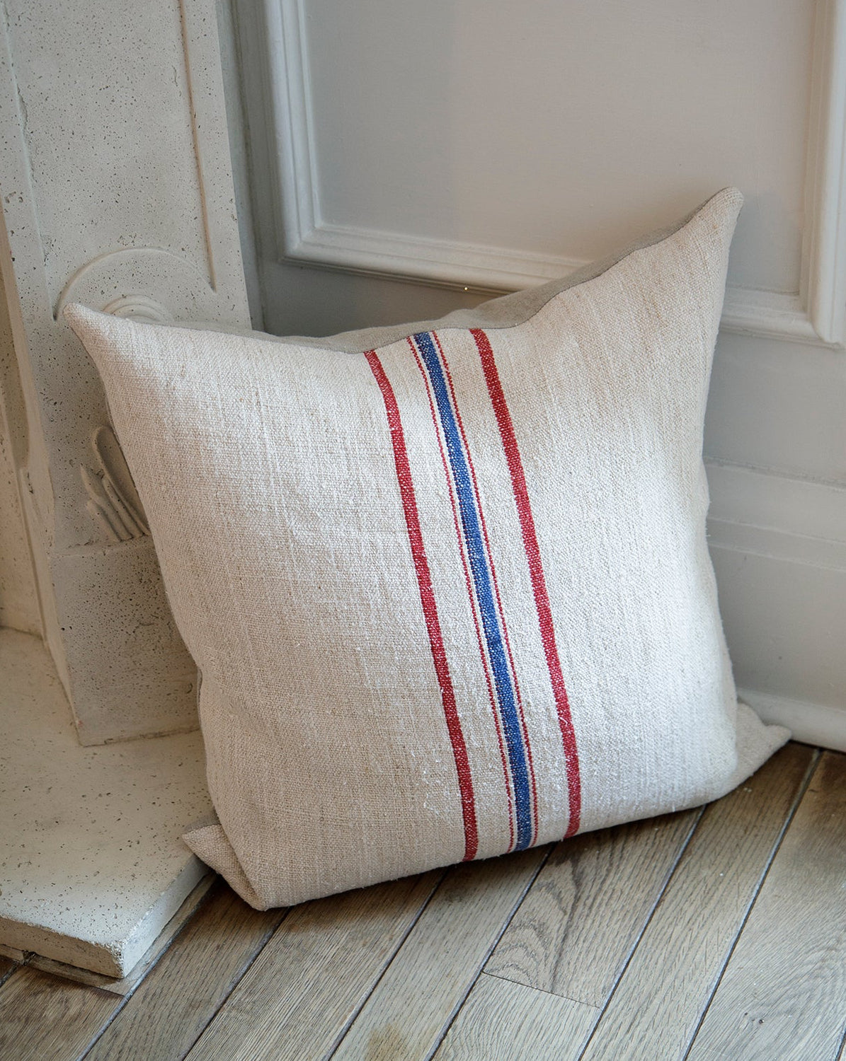 Red + Blue Stripe Grainsack Pillow