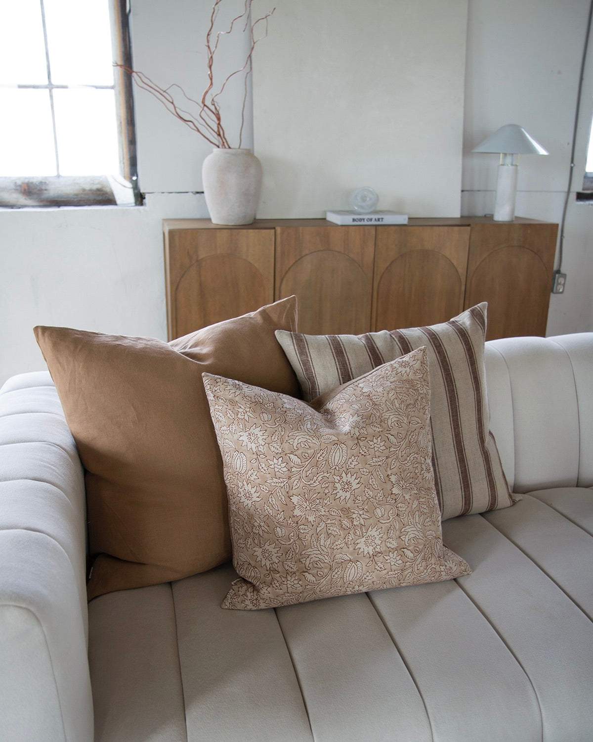 Linen Apricot Floral Pillow