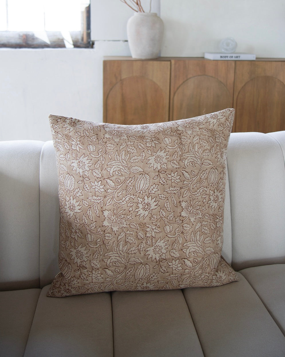 Linen Apricot Floral Pillow
