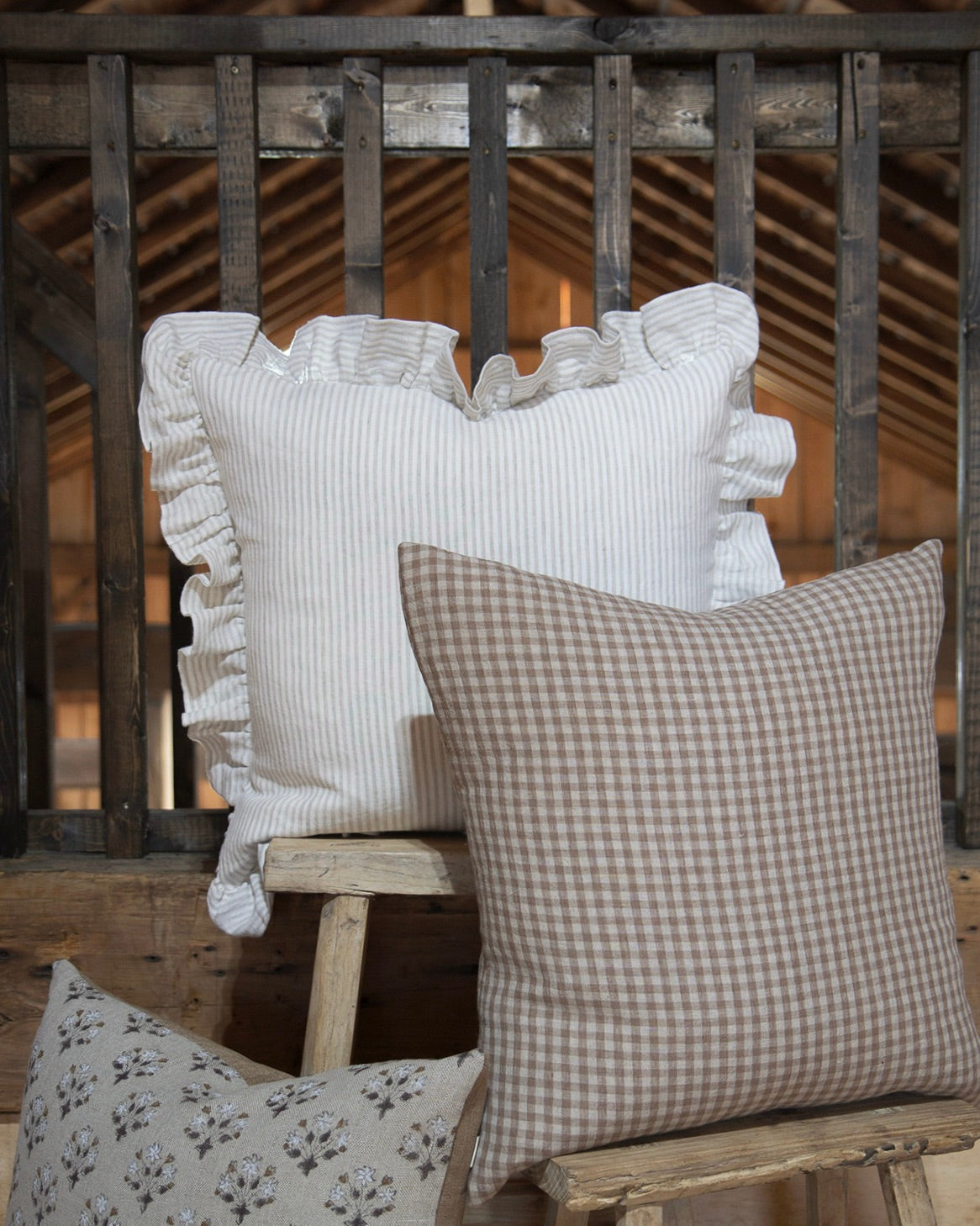Walnut Linen Gingham Pillow