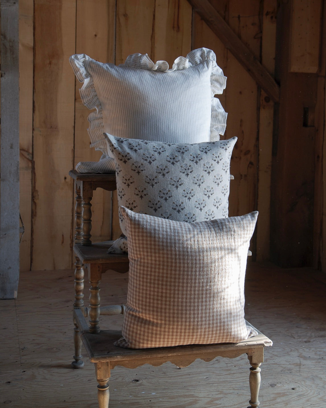 Walnut Linen Gingham Pillow